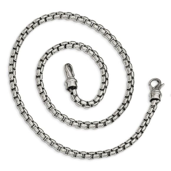 Mens 6mm Stainless Steel Polished Rounded Box Chain Necklace, 24 Inch - Picture 3 of 7